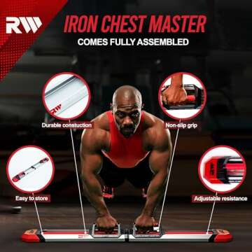 IRON CHEST MASTER Push Up Machine | Home Fitness Equipment for Chest Workouts | Home Gym Equipment Includes Adjustable Resistance Bands and a Unique Fitness Program | Tension Level - 120 lbs.