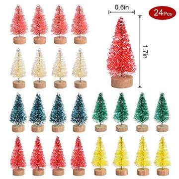 VIOCIWUO Artificial Mini Christmas Tree 24Pcs, Multicolor Mini Sisal Tree Bottle Brush Tree Snow Fro...