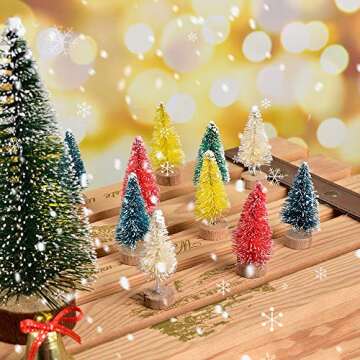 VIOCIWUO Artificial Mini Christmas Tree 24Pcs, Multicolor Mini Sisal Tree Bottle Brush Tree Snow Frosted Trees with Wood Base for Miniature Scenes Display DIY Tabletop Christmas Decor