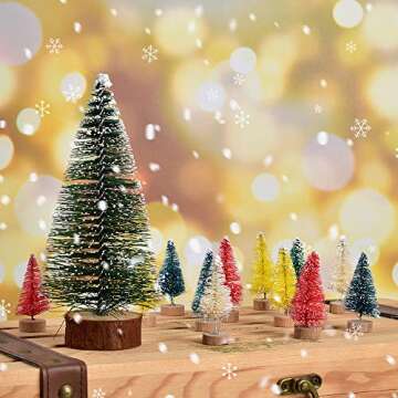 VIOCIWUO Artificial Mini Christmas Tree 24Pcs, Multicolor Mini Sisal Tree Bottle Brush Tree Snow Frosted Trees with Wood Base for Miniature Scenes Display DIY Tabletop Christmas Decor