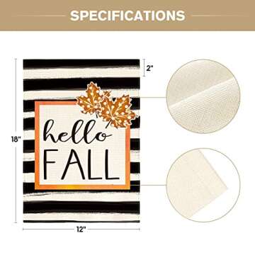 AVOIN colorlife Hello Pumpkin Fall Garden Flag 12 x 18 Inch Watercolor Stripes Double Sided, Autumn Seasonal Rustic Yard Outdoor Decoration