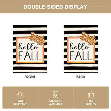 AVOIN colorlife Hello Pumpkin Fall Garden Flag 12 x 18 Inch Watercolor Stripes Double Sided, Autumn Seasonal Rustic Yard Outdoor Decoration