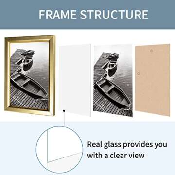 Giverny 4x6 Picture Frames Set of 4, Gold Photo Frames for Wall or Tabletop Display, Classic and Simple Style with Glossy Finish Frame, Perfect for Home Office Deco