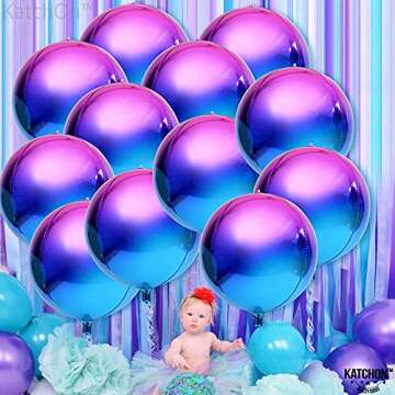 Katchon Purple Galaxy Balloons - 22 Inch Iridescent Pack of 12