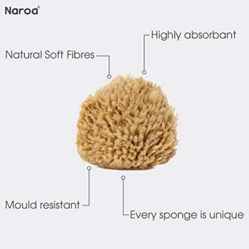 Naroa Baby Bath Sponge | Natural Soft Sea Sponge for Newborn Baby Bathing | Premium Unbleached Sea Wool Sponge for Toddlers Soft Skin | Baby Bath Essentials Wash Gift Registry Infant Boy Girl