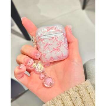 Srddty Cute Pink Bow AirPods Case with Keychain