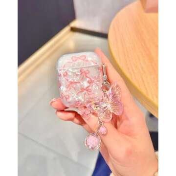 Srddty Cute Pink Bow AirPods Case with Keychain