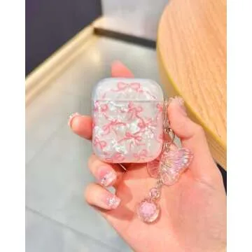 Srddty Cute Pink Bow AirPods Case with Keychain