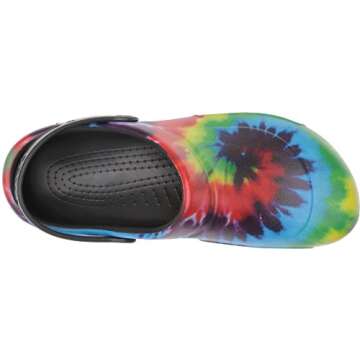 Crocs Unisex Bistro Graphic Clogs, Slip Resistant Work Shoes, Tie Dye/Black, 9 US Women