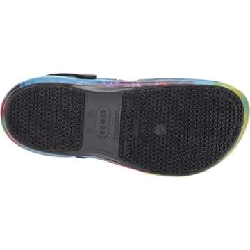 Crocs Unisex Bistro Graphic Clogs, Slip Resistant Work Shoes, Tie Dye/Black, 9 US Women