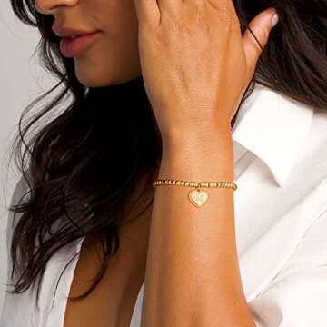 Gold Beaded Bracelets for Women, 14k Gold Plated Initial Beaded Bracelets for Women Dainty Heart Charm Gold Bead Bracelets Letter L Bracelets for Women Gold Jewelry Gifts for Women