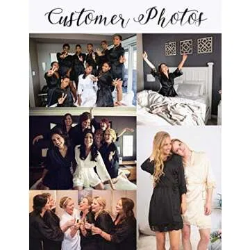 URRU Women's Bathrobes Short Kimono Robe Bridesmaids Satin Sleepwear above Knee Length Black S