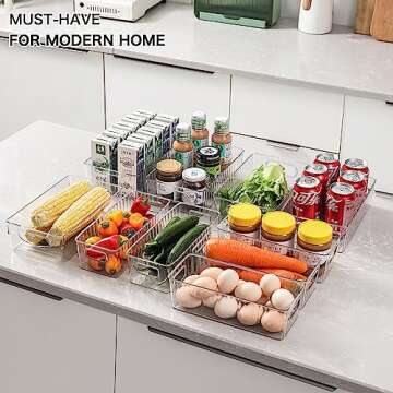 Shopwithgreen Clear Refrigerator Organizer Bins,10 PCS Stackable Food Storage Organizer with Handle, BPA Free and Plastic Freezer Organizer for Fridge, Pantry, Cabinet, Kitchen Countertops
