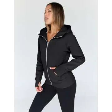 Trendy Queen Womens Zip Up Hoodies Fleece Jackets Oversized Sweatshirts Fall Fashion Outfits Sweaters Winter Clothes Black M
