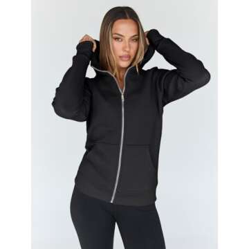 Trendy Queen Womens Zip Up Hoodies Fleece Jackets Oversized Sweatshirts Fall Fashion Outfits Sweaters Winter Clothes Black M