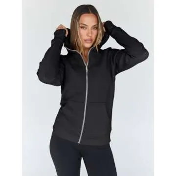 Trendy Queen Womens Zip Up Hoodies Fleece Jackets Oversized Sweatshirts Fall Fashion Outfits Sweaters Winter Clothes Black M