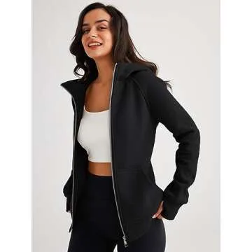 Trendy Queen Womens Zip Up Hoodies Fleece Jackets Oversized Sweatshirts Fall Fashion Outfits Sweaters Winter Clothes Black M