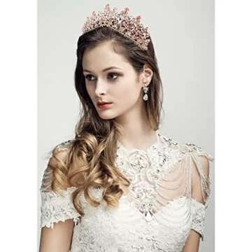 VELSCRUN Birthday Crowns for Women, Pink Crowns with Cherry Blossoms, Regal Tiara for Women & Teen Girls