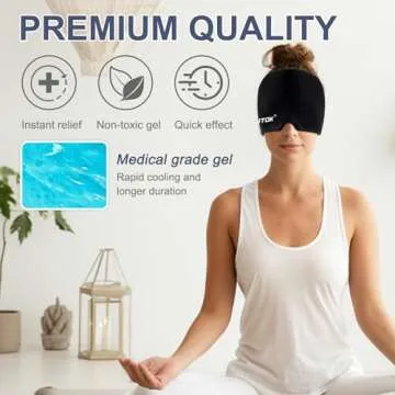 EXQUISLIFE Migraine Headache Relief Cap, Gel Ice Head Wrap, Hot and Cold Therapy, Headache Eyes Mask for Sinus, Puffy Eyes, Tension and Stress Relief (Black)