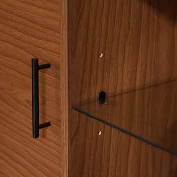 Walker Edison Saxon Mid Century Modern Glass Shelf TV Stand for TVs up to 65 Inches, 60 Inch, Acorn