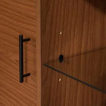 Walker Edison Saxon Mid Century Modern Glass Shelf TV Stand for TVs up to 65 Inches, 60 Inch, Acorn