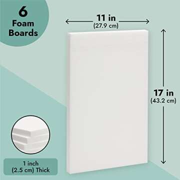 Juvale 1 Inch Thick Foam Board Sheets - 17x11 Inch Polystyrene Rectangles for DIY Crafts, Insulation, Sculptures, Models (White), Pack of 6