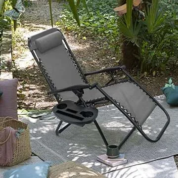 Kemon Zero Gravity Folding Lounge Outdoor Patio Adjustable Reclining Chair with Pillows and Cup Hold...