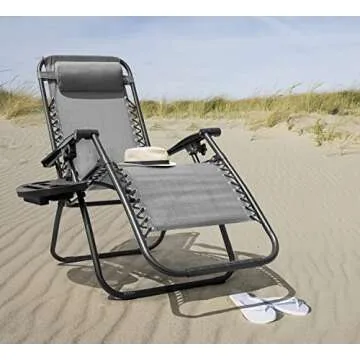 Kemon Zero Gravity Folding Lounge Outdoor Patio Adjustable Reclining Chair with Pillows and Cup Holders for Beach Set of 2, Double Grey