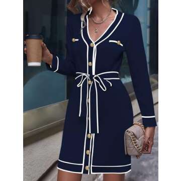 Pink Queen Elegant Lace Up Party Dress for Women Vacation V Neck Long Sleeve Short Sweater Dress Out...