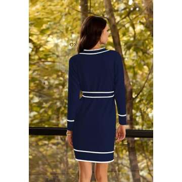 Pink Queen Elegant Lace Up Party Dress for Women Vacation V Neck Long Sleeve Short Sweater Dress Outfits Button Down Knitted Cardigans Navy L