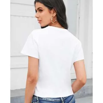 Stelle Women's Cotton T-Shirts Crewneck Short Sleeve Basic Tees Summer Casual Solid Crop Tops(White,...