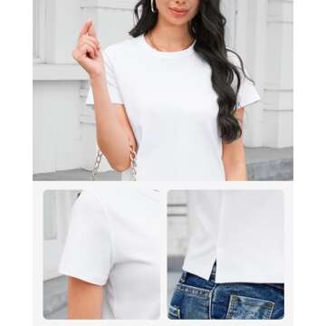 Stelle Women's Cotton T-Shirts Crewneck Short Sleeve Basic Tees Summer Casual Solid Crop Tops(White,M)