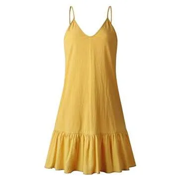 ECHOINE Women's Casual Sundress - Flowy Yellow Summer Dress with Spaghetti Straps