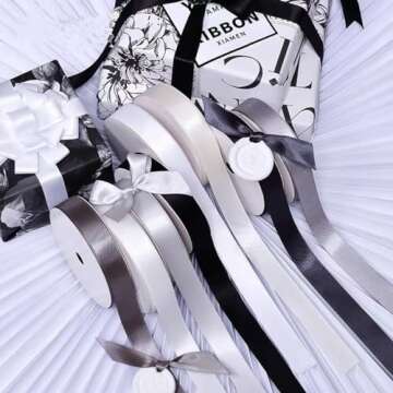 Double Face Black Satin Ribbon 50 Yards for Gift Wrapping