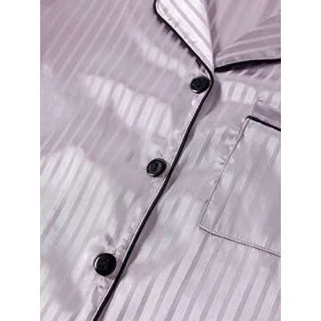 LYANER Women's Striped Silky Satin Pajamas Short Sleeve Top with Shorts Sleepwear PJ Set Light Purple X-Small