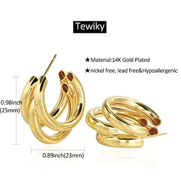 Elegant Tewiky Gold Hoop Earrings for Women | Hypoallergenic Jewelry