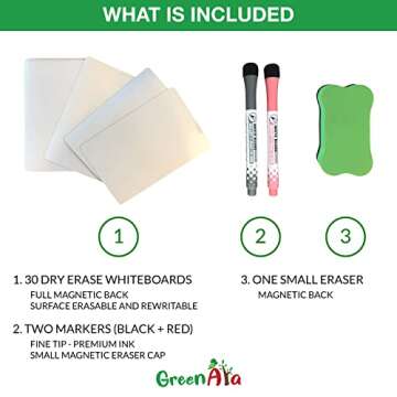 Magnetic Dry Erase Whiteboard Cards - Set of 30 (6x4 in) - Includes 30 Erasable Blank Whiteboard Sheets, 2 Markers and 1 Eraser