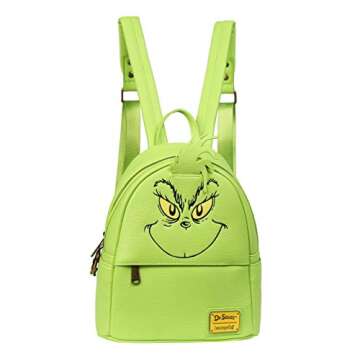 Loungefly x The Grinch Face Cosplay Faux Leather Mini Backpack (One Size, Green)