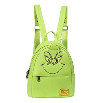 Loungefly x The Grinch Face Cosplay Faux Leather Mini Backpack (One Size, Green)