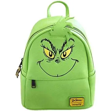 Loungefly x The Grinch Face Cosplay Faux Leather Mini Backpack (One Size, Green)