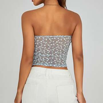 MYBFYABO Women's Strapless Tube Top Y2k Going Out Bandeau Crop Tops Sleeveless Cami Shirt Off Shoulder Vest Tank Fairy Top Streetwear（Lake Blue10,Small）