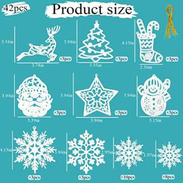 Christmas Tree Ornament Set - 42pcs Glitter Snowflakes