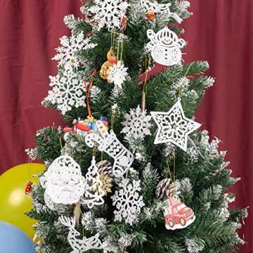Christmas Tree Ornament Set - 42pcs Glitter Snowflakes