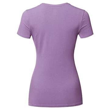 STARJJ Womens Basic Active Strethcy Slim Fit Bodycon V-Neck Short Sleeve T-Shirt Top (S-XL) Lavender L