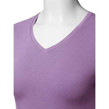STARJJ Womens Basic Active Strethcy Slim Fit Bodycon V-Neck Short Sleeve T-Shirt Top (S-XL) Lavender L