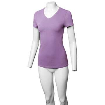STARJJ Womens Basic Active Strethcy Slim Fit Bodycon V-Neck Short Sleeve T-Shirt Top (S-XL) Lavender L
