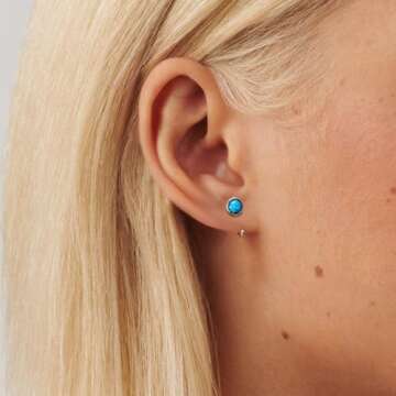 Huggie Earrings 925 Sterling Silver Synthetic Blue Opal Huggie Earrings for Women Ear Hugger Hoops T...