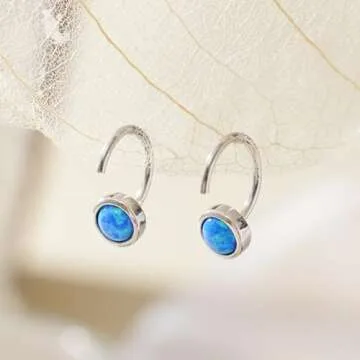 Huggie Earrings 925 Sterling Silver Synthetic Blue Opal Huggie Earrings for Women Ear Hugger Hoops Tiny Open Hoop Earrings