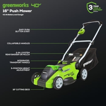 Greenworks 40V 16" Cordless Lawn Mower for Effortless Cutting