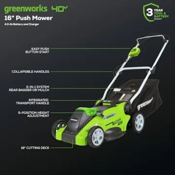 Greenworks 40V 16" Cordless Lawn Mower for Effortless Cutting